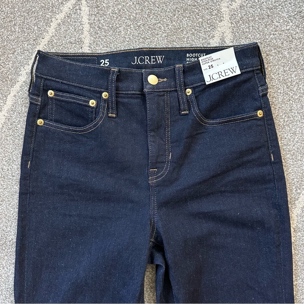 J. Crew Dark Wash High Rise Bootcut Super Stretch Jeans NWT - Picture 2 of 5